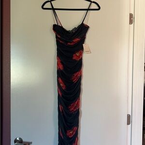 Black Floral Ruched Dress